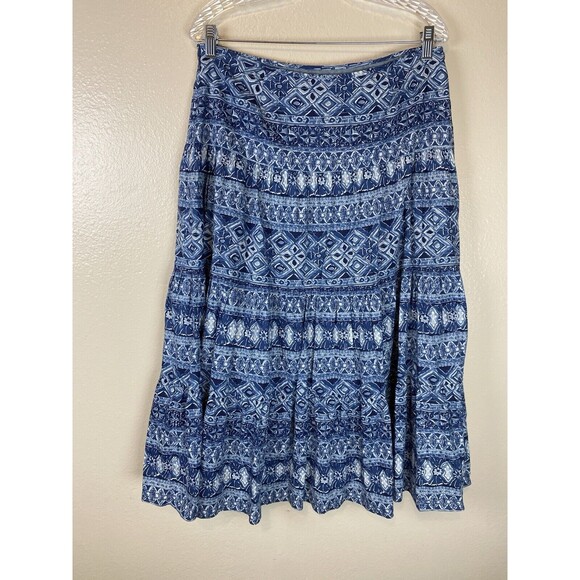 Ralph Lauren Chaps Midi Skirt 10 South Western Prairie Peasant Tiered A-Line - Picture 1 of 3